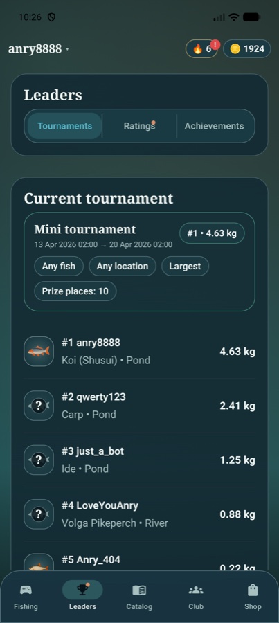RiverKing tournament leaderboard